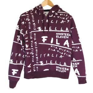 FILA 1911 Graffiti ALL Over Print Hush Hush Long Sleeve Hoodie Maroon Women L
